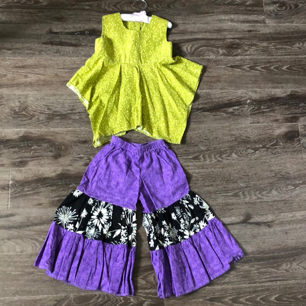Homemade boho bell-bottom outfit